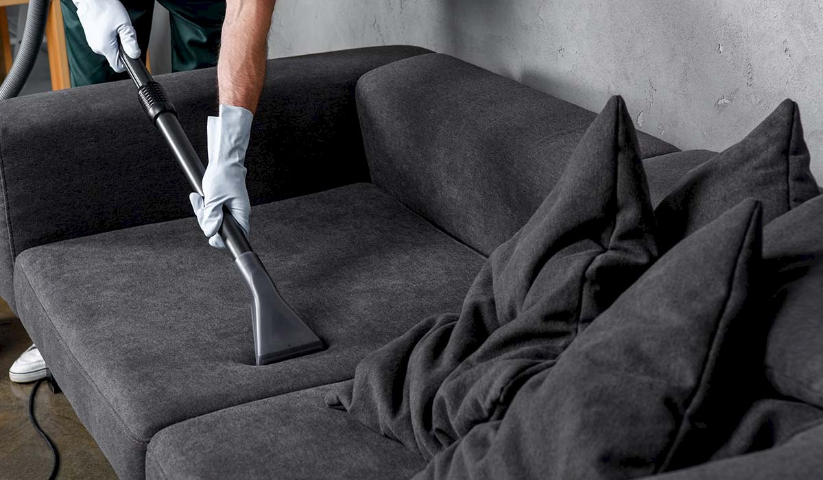 a couch being steam vacuumed after being steam cleaned